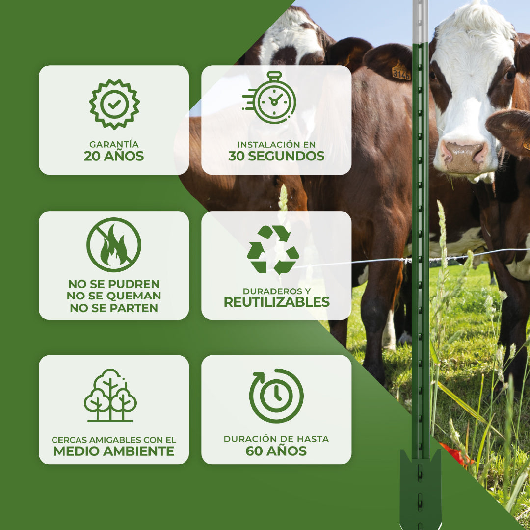 Poste de Acero Extra Largo 2.44m Agrofácil x 10 UND