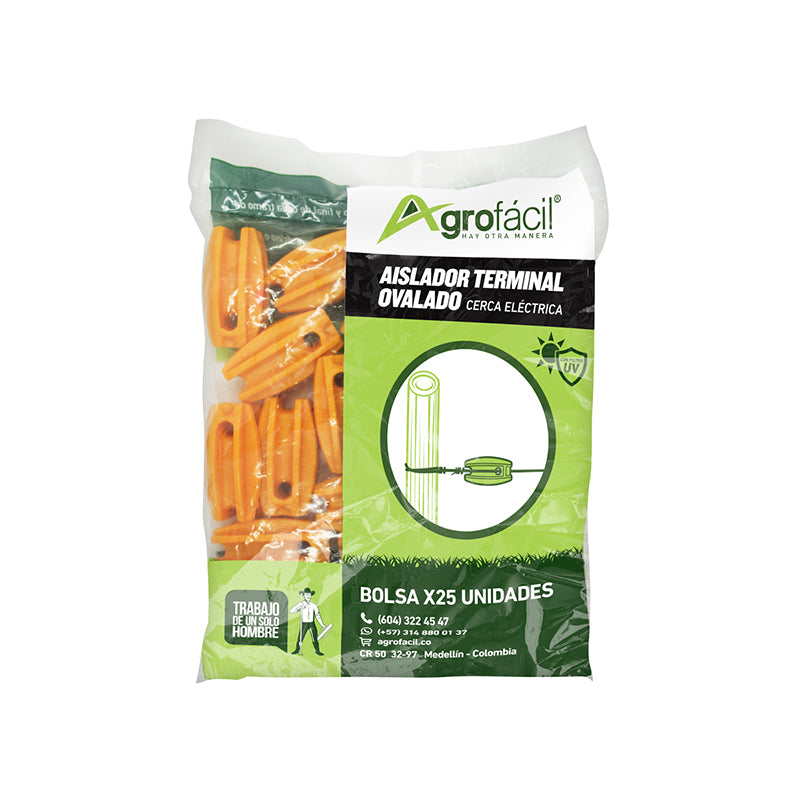Aislador Ovalado Agrofácil (Terminal Amarillo) x 25 unidades