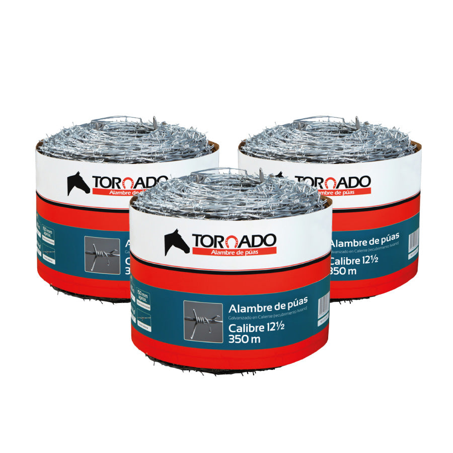 Alambre de Púas C12.5 x 350m PAQUETE X3 Unidades TORNADO