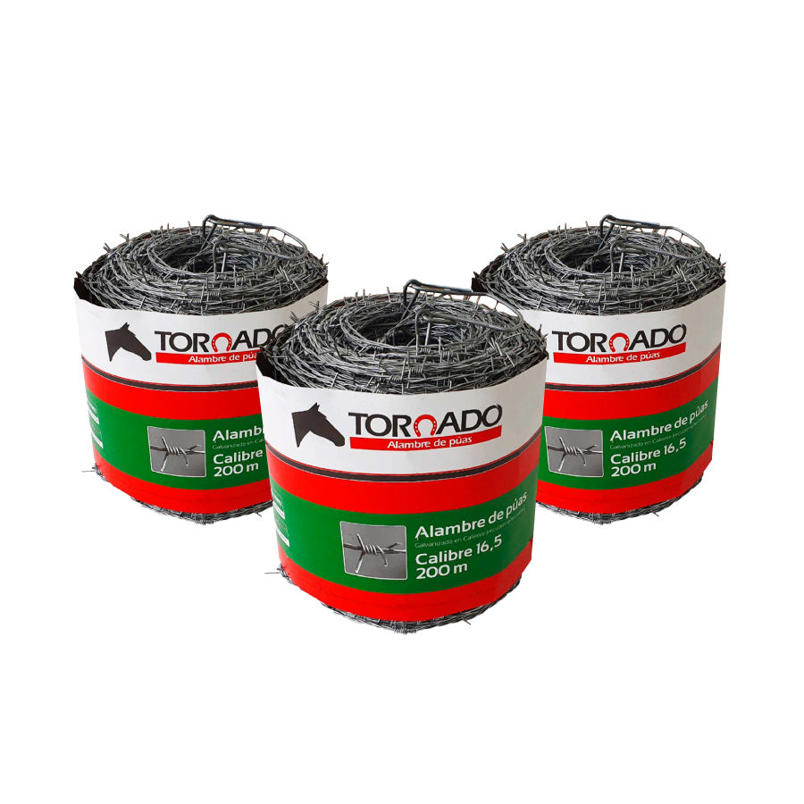 Alambre de Púas C16.5 x 200m PAQUETE X3 unds TORNADO