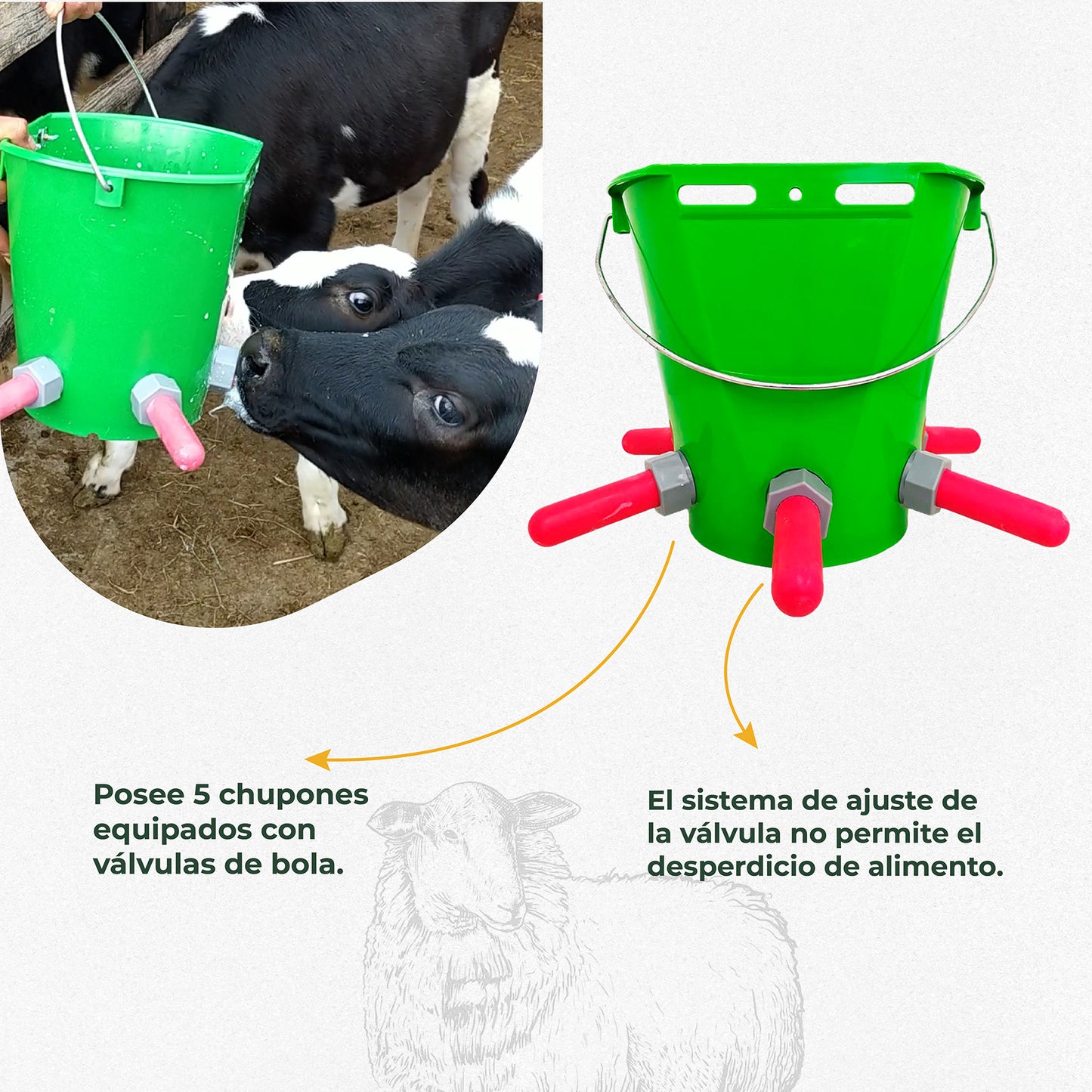 Balde Nodriza Ternero x 5 Chupones Agrofácil