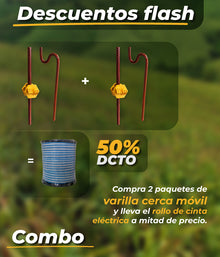 Combo 10 varillas cerca móvil + Cinta eléctrica blanca x 200m
