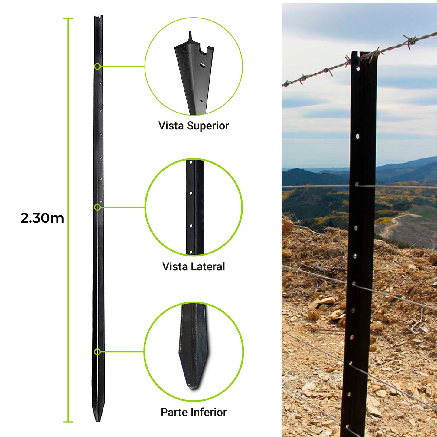 Poste de Acero Tutor Cultivos  2.30m Agrofacil