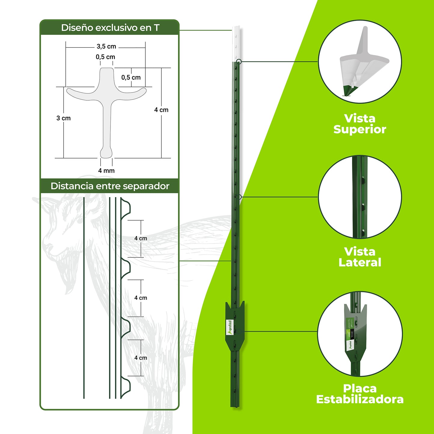 Poste de Acero Ligero Agrofácil 1.48m x 50unds
