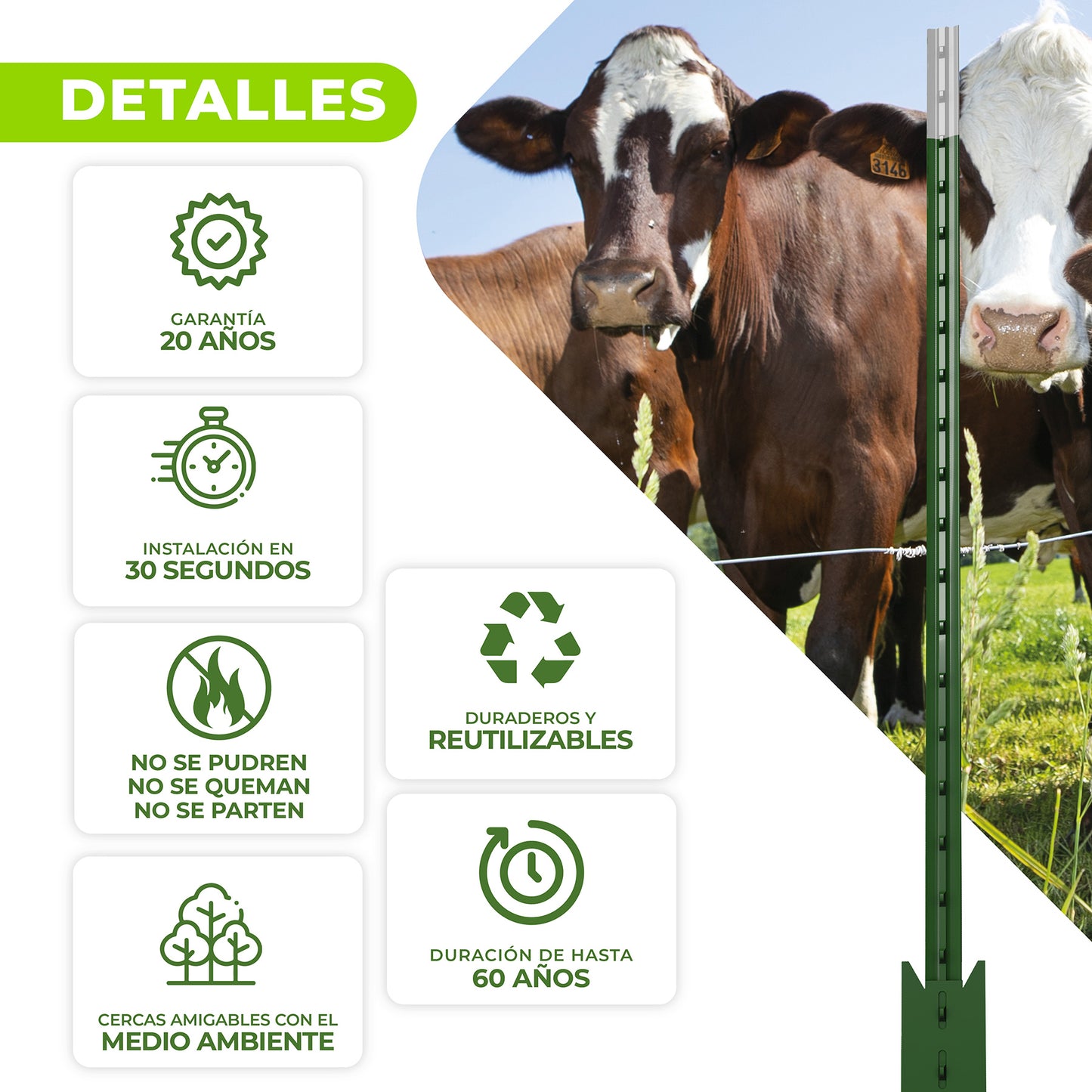 Poste de Acero Ligero Agrofácil 1.48m x 50unds