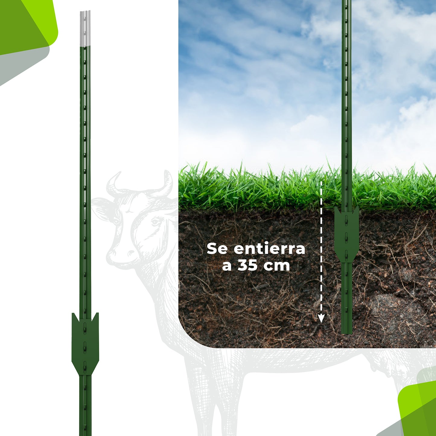 Poste de Acero Ligero Agrofácil 1.48m x 50unds